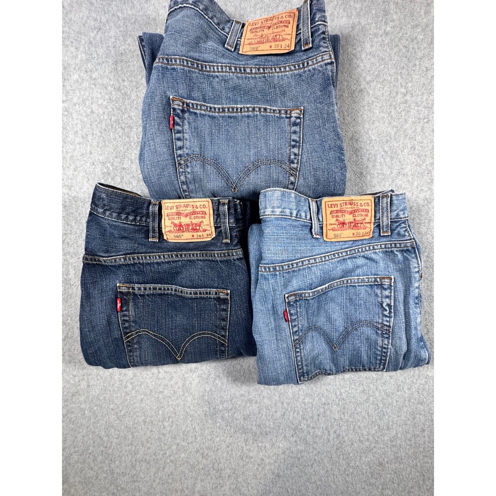 Levis 569 Loose Straight Jeans Mens Denim Relaxed Fit Lot of 3 W38 Hemmed 26